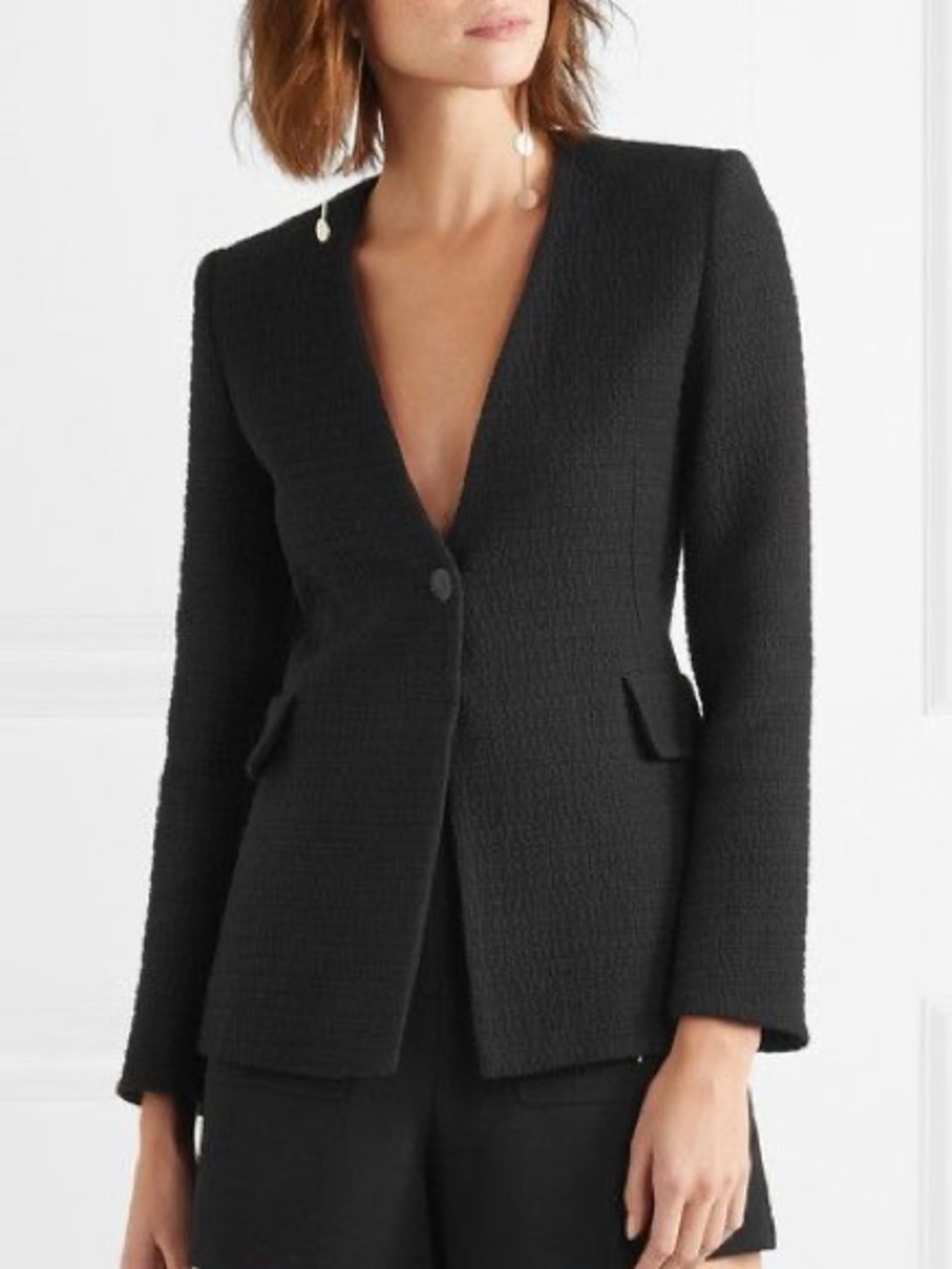 Maje Black Textured V-Neck Single-Button Blazer